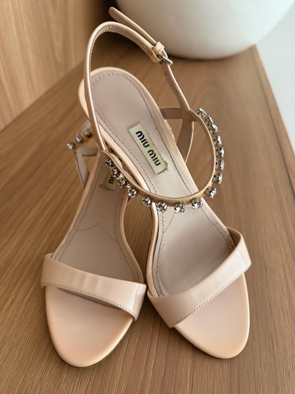 Miu Miu Nude Rhinestone Ankle Strap Sandals Size 36.5 / 6.5